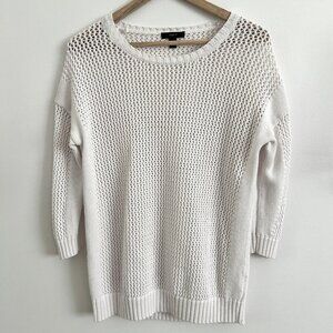 J CREW Women's Cream Open-Knit XS 100% Cotton 1/4 Sleeve Oversized Sweater